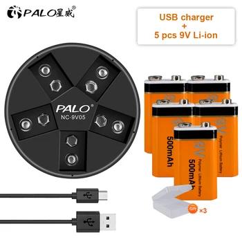 

PALO Battery Charger 9V Li ion nimh Smart Charger for 9f 6f22 lithium NIMH Rechargeable battery+9v500mah liION rechargeable batt
