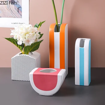 

NORDIC MORANDI COLOR GEOMETRIC CERAMIC VASES OFFICE LIVING ROOM DESKTOP DECOR CREATIVE FLOWER ARRANGEMENT FLOWER VASE HOME DECOR