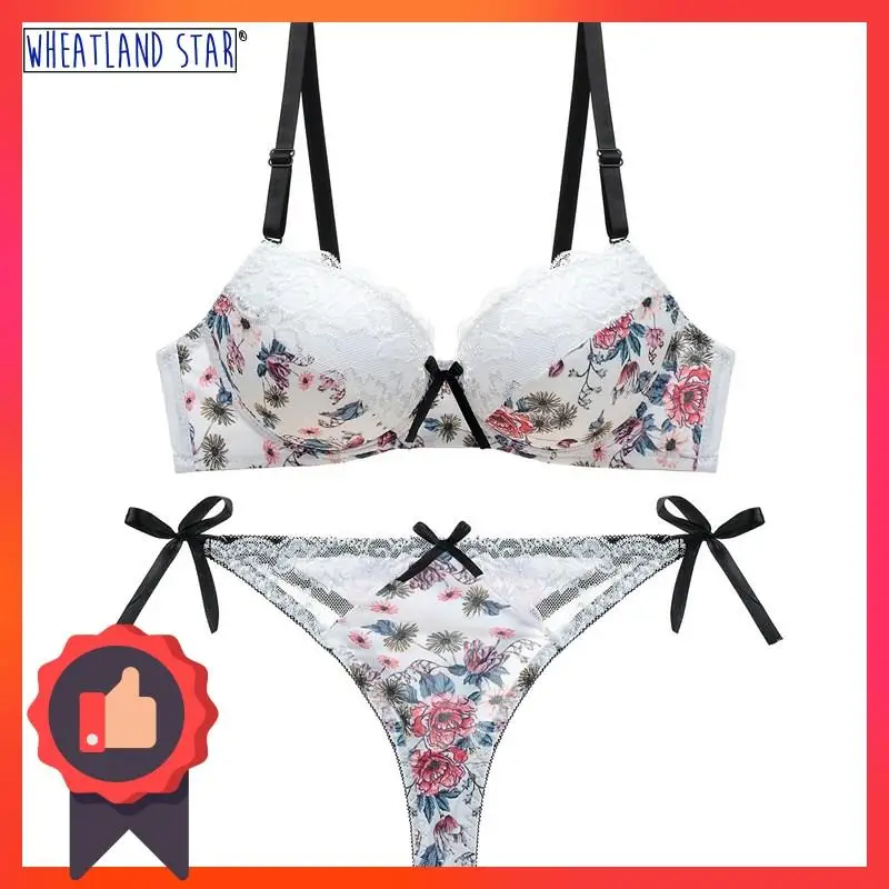 

Lenceria Cute Bra Thong Set Underwire Lace Seamless Ensemble Lingerie Femme Plus Size Bra Set Tow Hook-and-Eye Women's Intimates