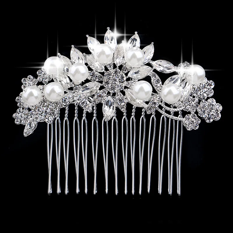 TREAZY Vintage Large Floral Bridal Hair Combs Rhinestone Crystal Wedding Tiara Hair Jewelry European Design Hair Accessories 
