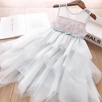 

2020 Summer Girls' Sequined Pearl Irregular Mesh Vest Dress Children's Clothing Wholesale