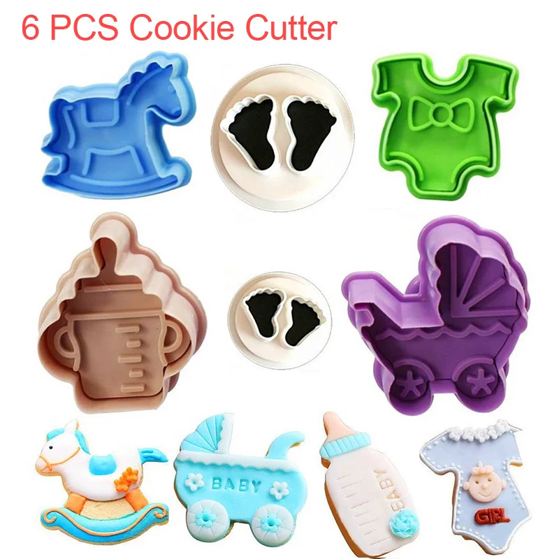 

6 PCS Baby Shower Theme Cookie Cutter Set Biscuit Pastry Mould,Cake Topper Decorating Fondant Mould Cookie Decorating Tools