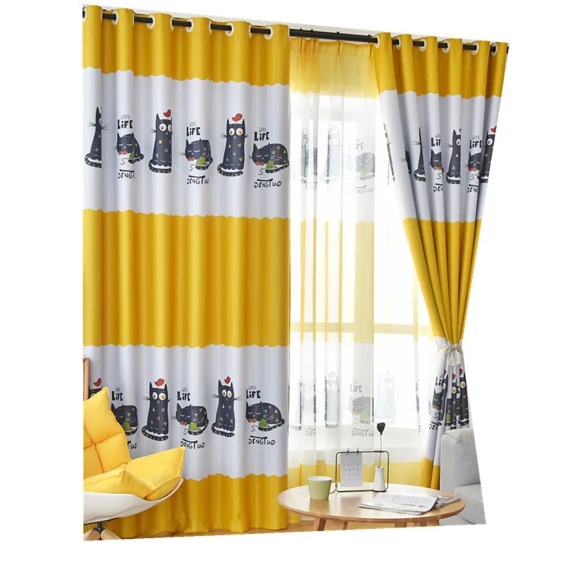 Шторы в скандинавском стиле с голубым мультяшным котом занавески для гостиной