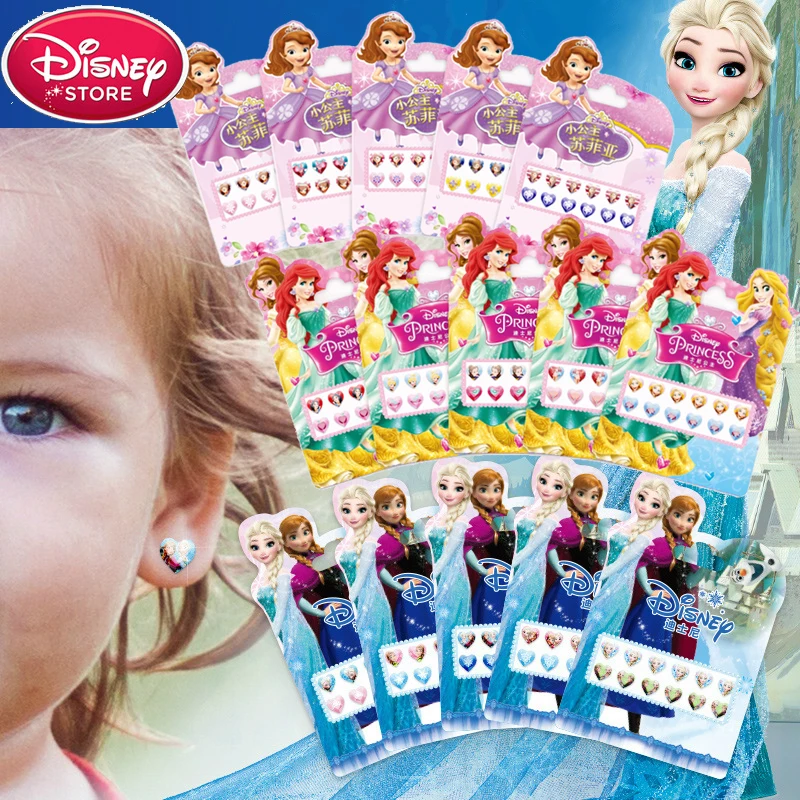 5 unids/lote Disney niñas de dibujos animados congelados Elsa Anna estéreo pendientes pegatinas Princesa Sofía niños maquillaje DIY pegatina para juguetes de regalo