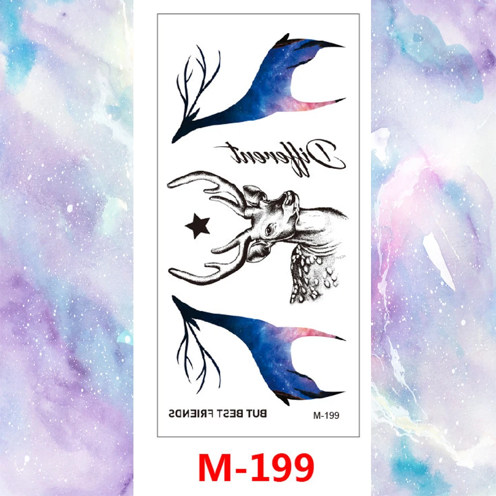 Временные красочные акварельные животные печати поддельные татуировки для женщин мужчин водонепроницаемый олень птица панда боди-арт девушки черные руки татуировки - Цвет: M-199