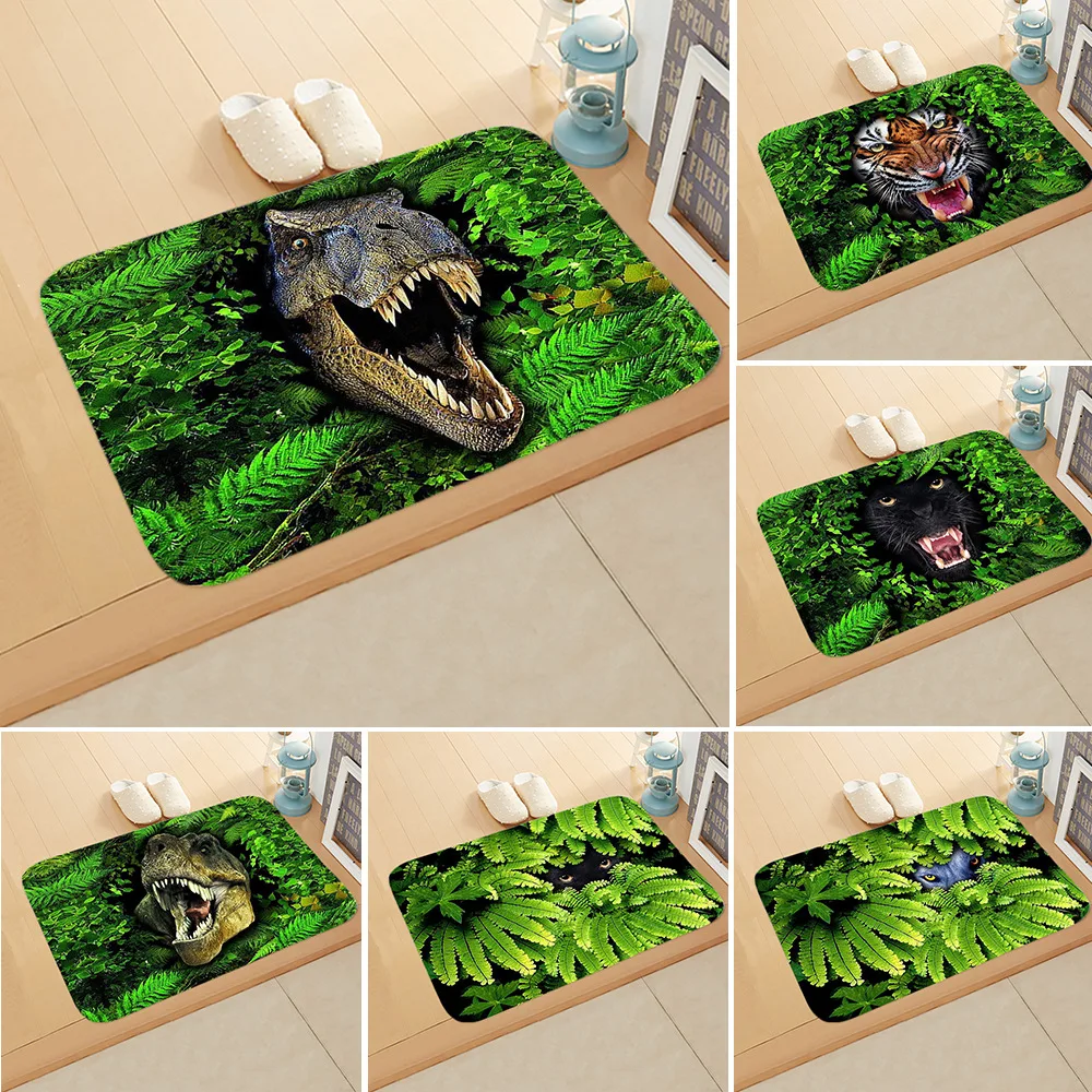 

40*60cm Jungle Dinosaur Mat Green Forest Carpet Flannel Anti Slip Mat Bedroom Floor Mat Toilet Mat Household Mat