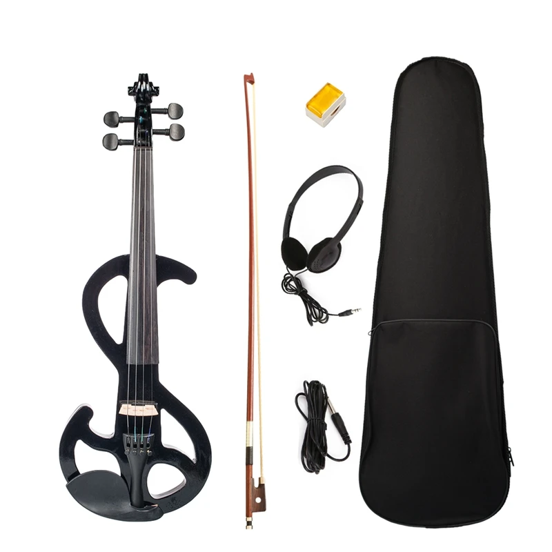 

Electric Violin 4/4 Electric Violin with Carrying Case+Bow S Type Black Color Basswood Electric Violin