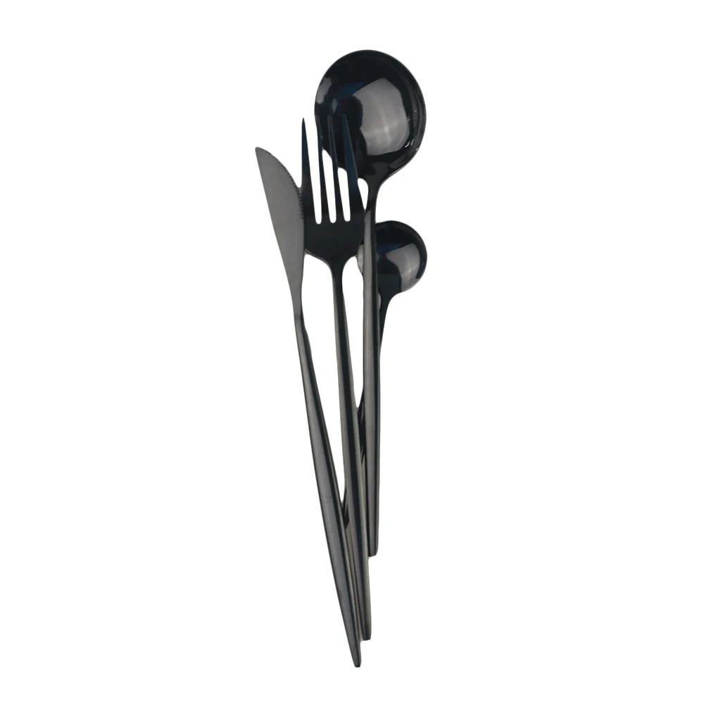 Mirror Black Cutlery Set Stainless Steel Flatware Set Kitchen Silverware Steak Tableware Dinnerware Spoon Fork Knife Teaspoon