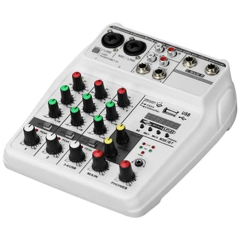 

Sound Card Mixing Console Digital 4 Channels Bluetooth o Mixer USB Input 48V Power for Music Recording-EU Plug