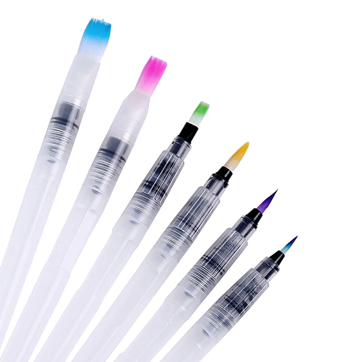 

6 PCS Watercolor Brush Pens Water Colour Pen Pointed Tip And Flat Tip with Ink Storage Barrel Ink Painting Brush Art Supplies