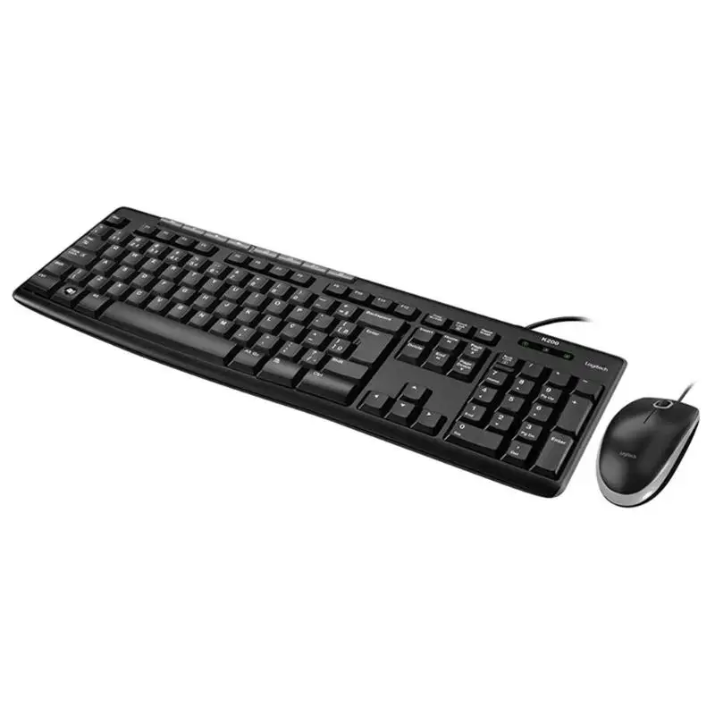 Клавиатура для мыши logitech MK200, комбинированный набор, USB Проводная эргономичная клавиатура, 3 кнопки, 1200 dpi, оптическая мышь для настольного компьютера, ноутбука