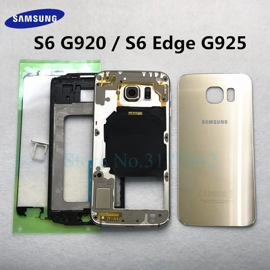 

For Samsung Galaxy S6 Edge s6 G925 G925F G920 G920F Full Housing Front Middle frame Battery Back Glass Cover Rear Case