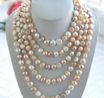 

Natural 100% 8-9mm white pink Purple baroque freshwater pearl necklace 100"