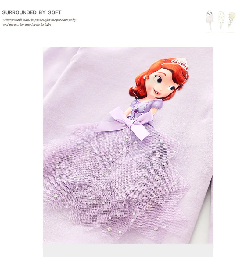 New Autumn Princess Kids Girls T-Shirt Elsa Anna Cotton Tees Mesh T Shirt 3D Tops Cotton Baby Birthday Party Anna Tops Clothing