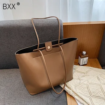 

[BXX] Simple Solid Color PU Leather Shoulder Bags For Women 2020 Winter Trend High Capacity Handbags Luxury Travel Bag HP205
