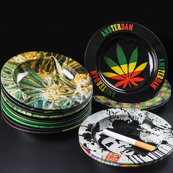 

Rolling Tray Handroller Leaves Pattern Yellow Smoking Accessories Rolling Machine Grinder Storage Tray Metal Round