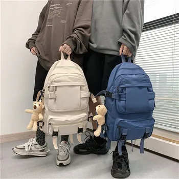 

NEW Real Photo Autumn And Winter New Casual Backpack Solid Color Joker Student Bag Fashion Function Backpack