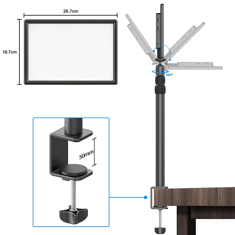 VIJIM K4 Flat Pannel Light US EU Plug LED Video Light with Desk Light Stand  Dimmable Panel Lighting Photo Studio Live
