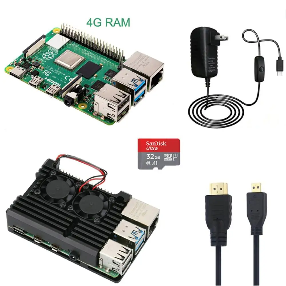 4G with SD Card Raspberry Pi 4 Модель B 1G/2G/4G комплект с алюминиевым корпусом 5V 3A адаптер питания с переключателем Кабель HDMI 32G sd-карта опционально - Цвет: 4G with SD Card