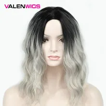 ValenWigs 1" натуральный эффектом деграде(переход от темного к парик коричневый смешанный светлые/Краска для волос, Серебряно-серый средняя часть Волнистые Синтетические волокна парики для Белый Черный Для женщин