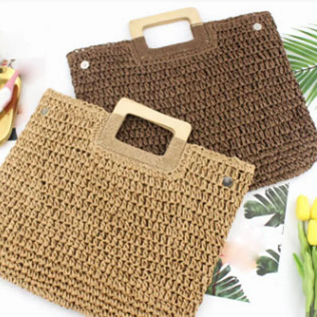 

2020 Women Straw Totes Summer Beach Style Mini Square Bag Handwoven Handle Bag Travel Retro Clutch Handbags Casual Weave Bags
