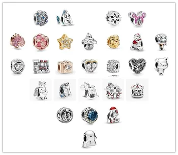 

925 Sterling Silver Bead Charm Rose Sparkling Pave Leaf Charm Fit Women Pandora Bracelets & Necklace Diy Jewelry