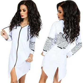 

Womens Sleeve Back Letter Print Tops Long Sleeve Zipper After Split Fleece Hooded lady hoodies