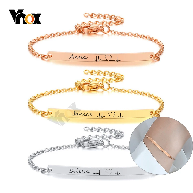 Bracelets Jewelry Engrave Gifts Custom Bridesmaid Personalize Stainless-Steel Vnox Women
