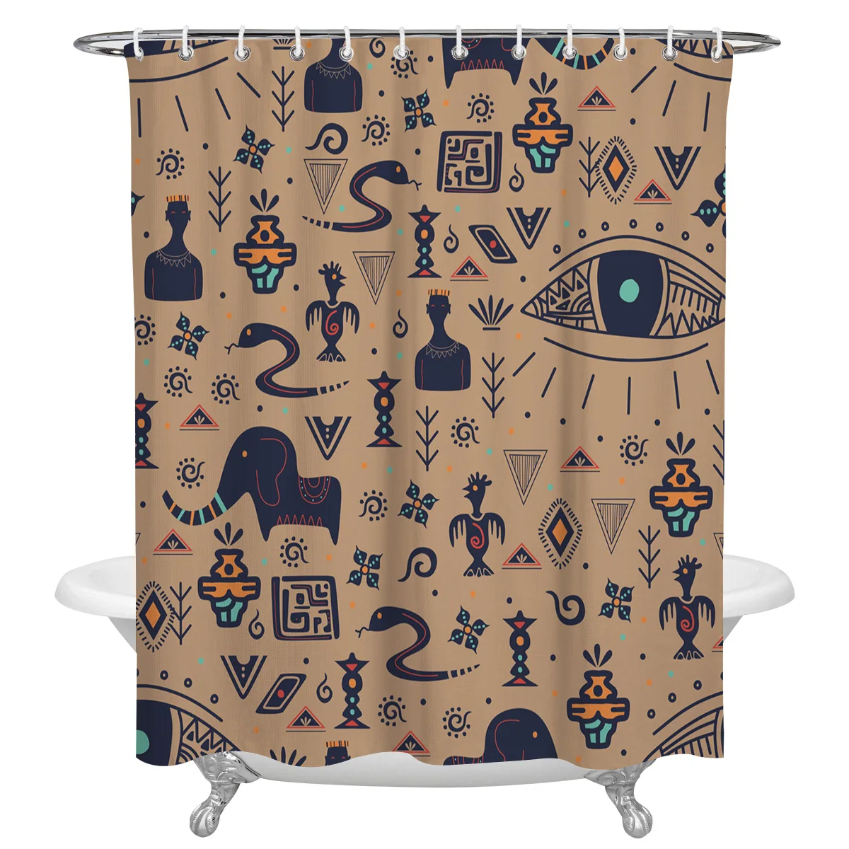 Native Elephant Snake Eyes Print Shower Curtain Waterproof Fabric Curtains Large for Bathroom Accessories | Дом и сад