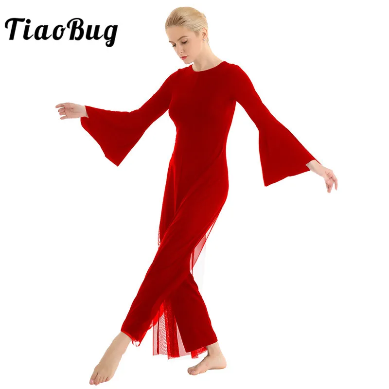 Женский танцевальный комбинезон TiaoBug Сетчатое балетное трико с длинными
