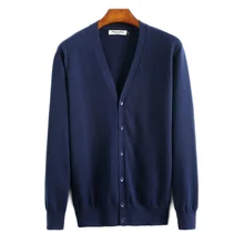 Осенний свитер мужской кардиган тонкий с v-образным вырезом сплошной цвет свитер полосатый каждодневный свободный свитер большого размера