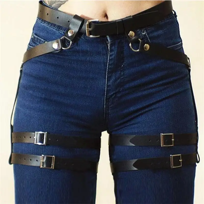 sexy Women Leather Harness Fashion Punk Street Strap goth Bondage Belt Straps punk Adjustable Buckle Garter chest Body suspender