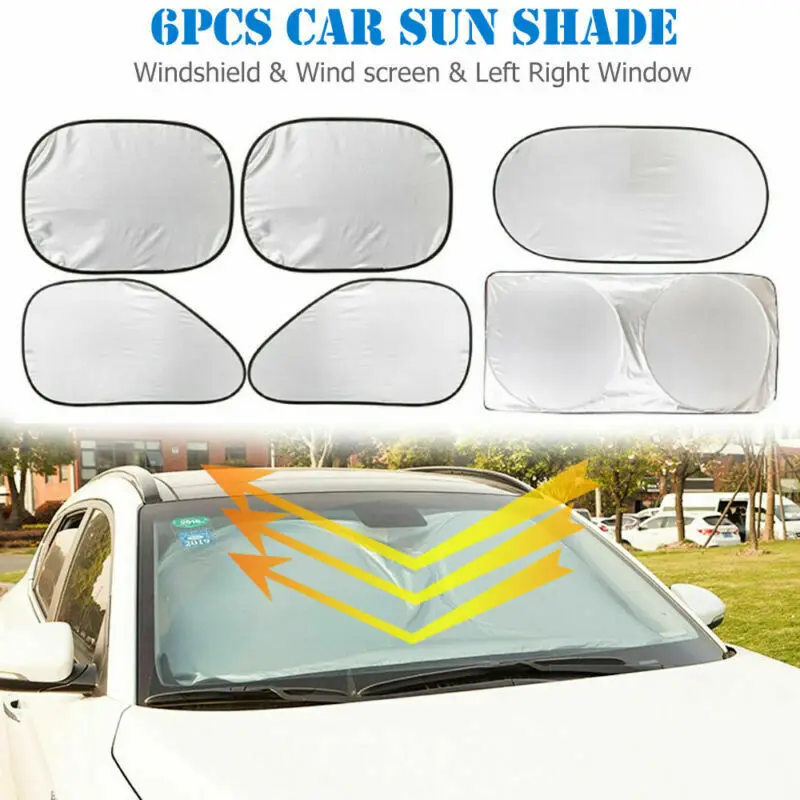 

6pcs Car Sun Shade Windshield Cover Silver Collapsible Portable Block UV Ray Car Interior Accessories For SUV Bus Van RV Camper