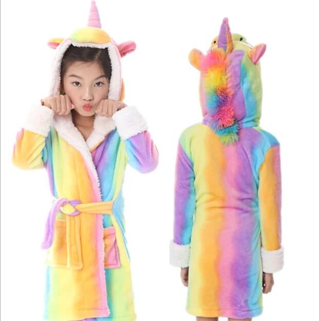 Банные халаты для детей, зимний детский банный халат, детская одежда для сна с радугой и единорогом, фланелевые детские халаты для мальчиков и девочек, пижамы - Цвет: color at picture