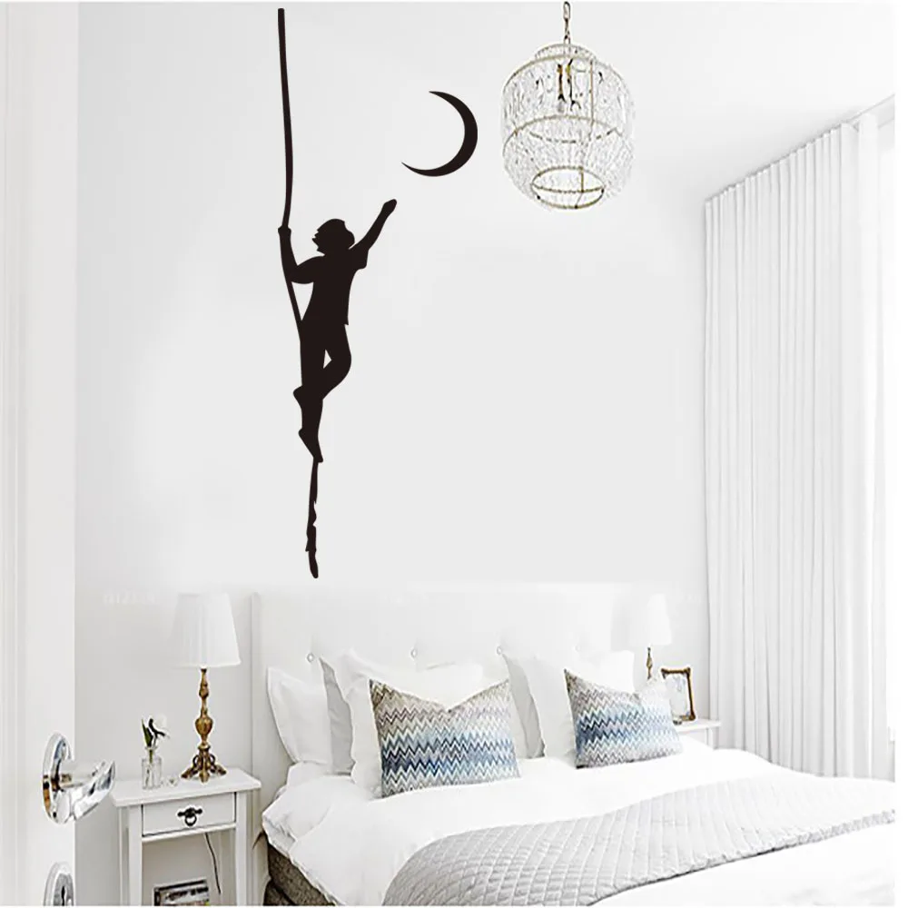 DX066 Boy Pick Moon Generation Carved Removable Cool Wall Stickers Living Room Bedroom Sofa Wall Adhesive Paper