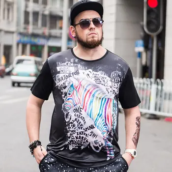 

Printed loose fat increase men's quick-drying sweat-absorbent short-sleeved T-shirt large size clothing