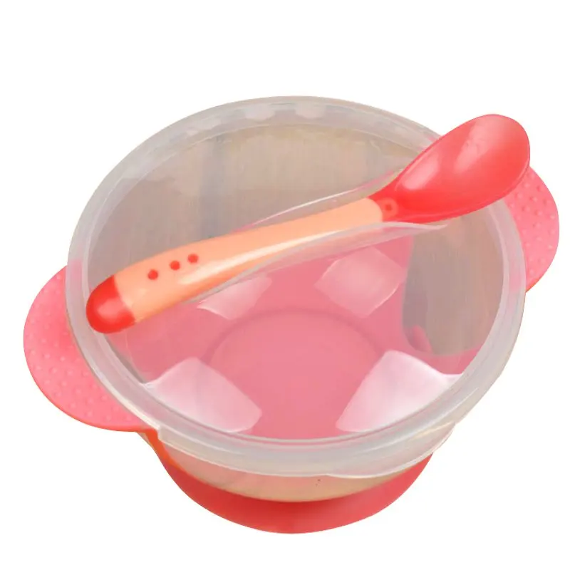 

BABY Cartoon Toddler Baby Kids Feeding Lid Training Bowl Spoon Binaural Child Feeding Tableware Children Plate Sucker Bowl New