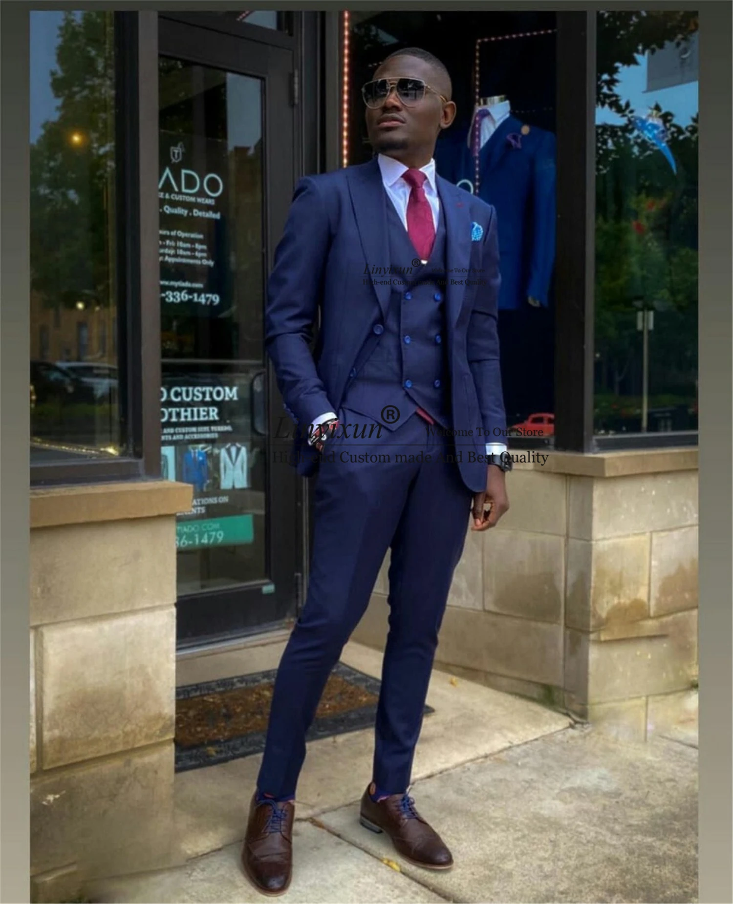 Costume 3 Pièces Homme Bleu Marine Costume 3 pièces bleu marine pour homme, veste et pantalon, costume pour  marié, Blazer sur mesure, Business, mariage, Cool, hiver | AliExpress