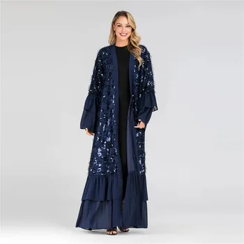 

Sequin Cardigan Chiffon Kimono Dubai Muslim Dress Abayas For Women Hijab Dress Islam Moroccan Kaftan Turkish Islamic Caftan