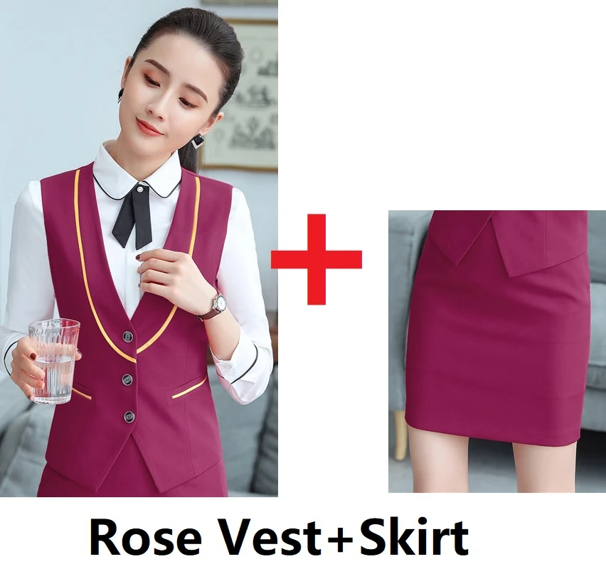 Rose Униформа, дизайн, женские деловые костюмы, комплект из 2 предметов, топы и юбка, профессиональные женские офисные жилеты и жилеты, блейзеры - Цвет: Rose