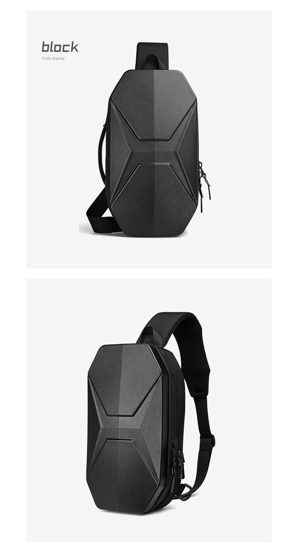 Neouo Black Cool Hard Case Sling Bags with USB Charging Port Various Views