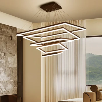 

Coffee-Colored Modern Simple Business Office Led Chandelier Square Aluminum Acrylic Chandelier Multi-Layer Work Chandelier