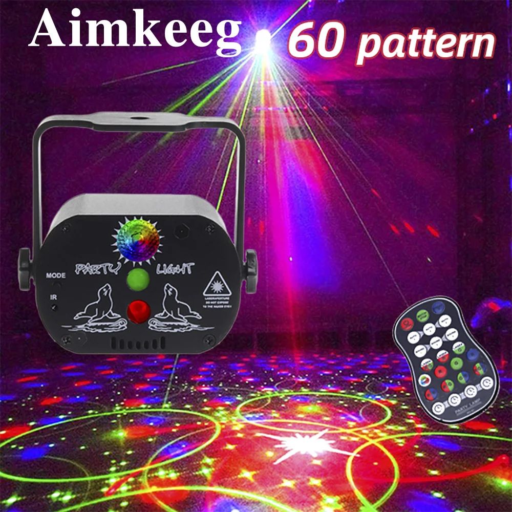 60 patterns Mini DJ Disco Light Party Stage Lighting Effect Voice Control USB Laser Projector Strobe Lamp for Home Dance Floor