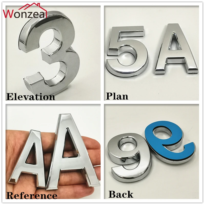 house number signs door signs numbers plate wall plaques 3.5cm/5cm/7cm/10cm 0123456789 Modern Silver Plaque Number House Hotel Door Number Address Digits Sticker Plate Sign ABS plastic
