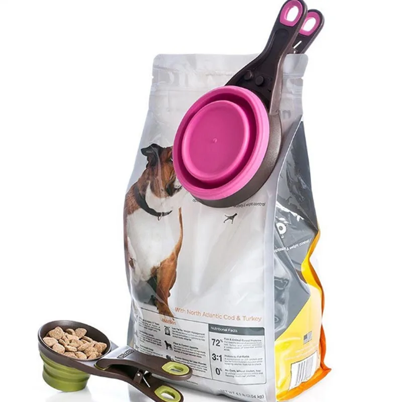 

Multifunctional Folding Silicone Dog Bowl Feeder Portable Pet Food Container Measuring Cup Spoon Dogs Feed Storage Tool