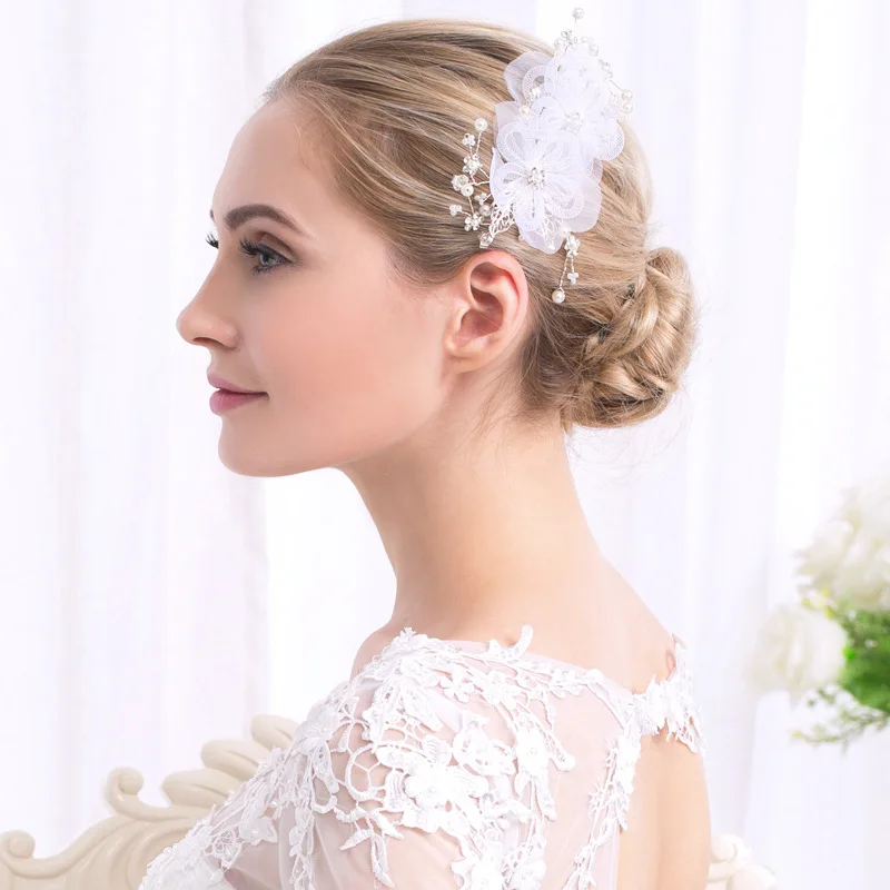 Свадебные украшения для головы кружева сетки цветок горный хрусталь жемчуг волос расчески невесты подружек невесты аксессуары для волос