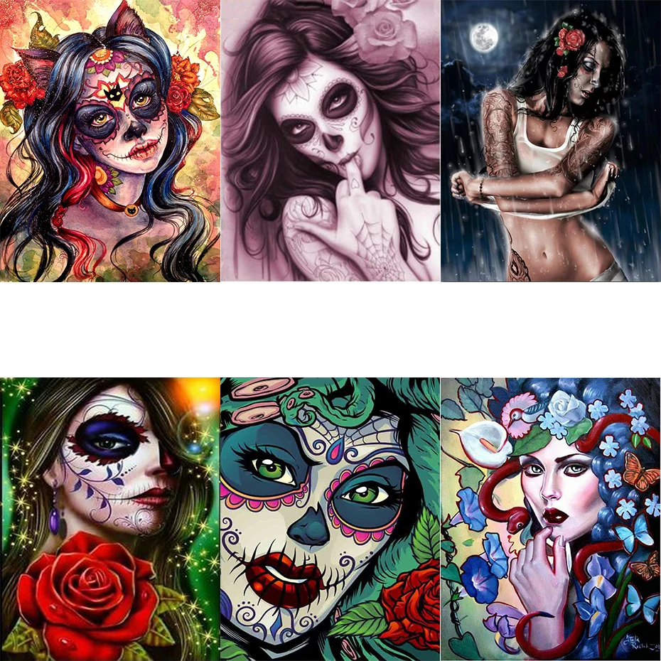 

Painting By Numbers Skull Girls Kits Picture DIY frame Home Decoration Coloring By Numbers Flower Girl Handpainted Home Gift