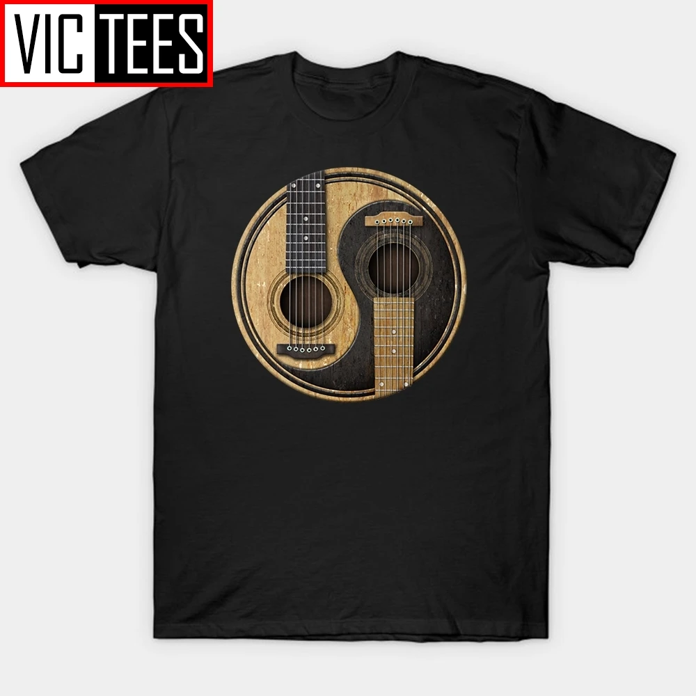 Для мужчин акустические гитары Инь Ян музыка футболка на заказ хлопок хип хоп