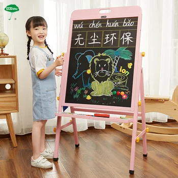 

Children's solid wood drawing board easel double-sided magnetic small blackboard bracket household can lift whiteboard drawing