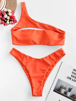 

Zaful One Shoulder Cut Out High Cut Bikini Sets Swimwear